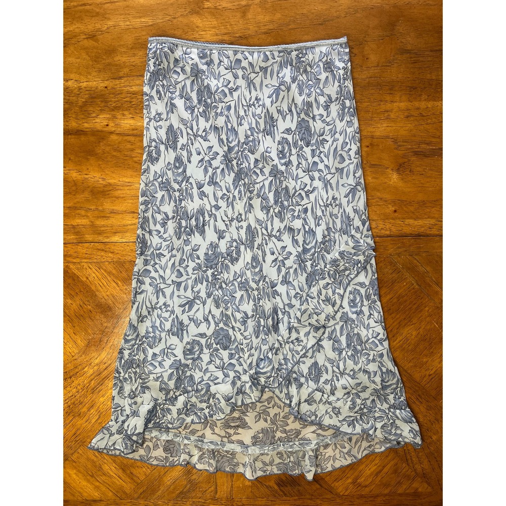 y2k Jonathan Martin Midi Skirt Blue Floral Vintage 90s Ruffle High Low Medium